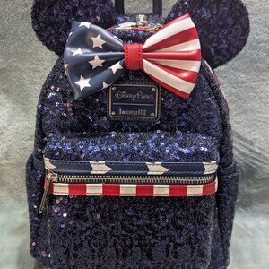 Loungefly Minnie Americana Patriotic Blue Sequin *DISNEY PARK EXCLUSIVE*